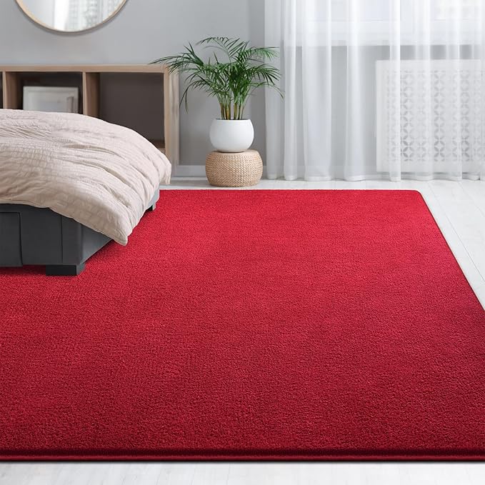 Large Area Rugs for Living Room Bedroom, 7x10 Feet Burgundy Red Rug, Minimalist Modern Shag Rug, Soft Thick Memory Foam Indoor Carpet, Non-Slip Washable Rug for Boys Girls Dorm Nursery Room Home Decor