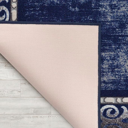 Antep Rugs Alfombras Bordered Modern 5x7 Non-Slip (Non-Skid) Low Pile Rubber Backing Indoor Area Rug (Navy, 5' x 7')