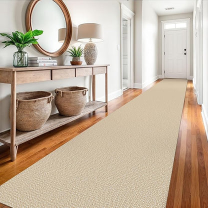EARTHALL Extra Long Runner Rug 3x18 Ft Washable Runners for Hallways Cotton Non Slip Entryway Runner Braided Kitchen Runner Indoor Outdoor Carpet Runners for Hotels, Officel, Stair, Golden Beige/White