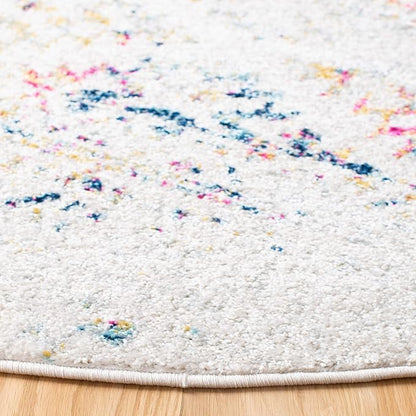 SAFAVIEH Tulum Collection Area Rug - 5' Round, Ivory & Blue, Moroccan Boho Tribal Design, Non-Shedding & Easy to Clean, Ideal for Living Room, Bedroom, Dining Space (TUL272C)