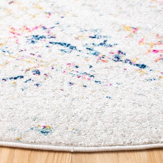SAFAVIEH Tulum Collection Area Rug - 8' Round, Ivory & Blue, Moroccan Boho Tribal Design, Non-Shedding & Easy to Clean, Ideal for Living Room, Bedroom, Dining Space (TUL272C)