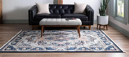 Unique Loom Narenj Collection Classic Traditional Medallion Textured Design Area Rug, 3 x 5 ft, Navy Blue/Tan