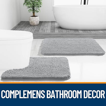 OLANLY Bathroom Rugs 40x32, Extra Soft Absorbent Chenille Bath Rugs, Rubber Backing Quick Dry, Machine Washable Bath Mats for Bathroom Floor, Tub and Shower, Home Decor Accessories, Light Grey