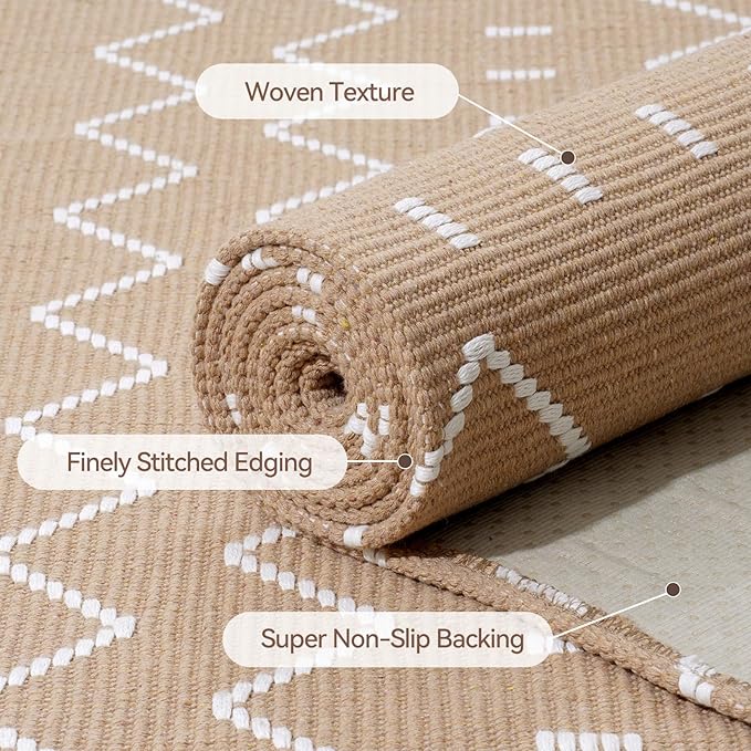 Hallway Runner Rug 2x8, Washable Kitchen Runners Non Slip, Ultra Thin Entryway Floor Mat Fit Under Door, Soft Low Pile Cotton Boho Carpet for Laundry Outdoor Bedroom