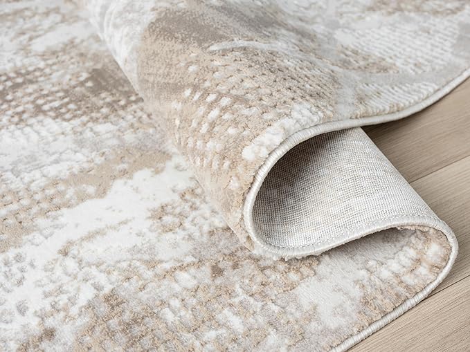 Adel Modern Area Rug for Living Room, 8x10 Rustic Distressed Abstract Large Beige Neutral Rug, Medium Pile Stain Resistant Carpet for Bedroom, Dining Room or Kitchen (8' x 10', Beige)