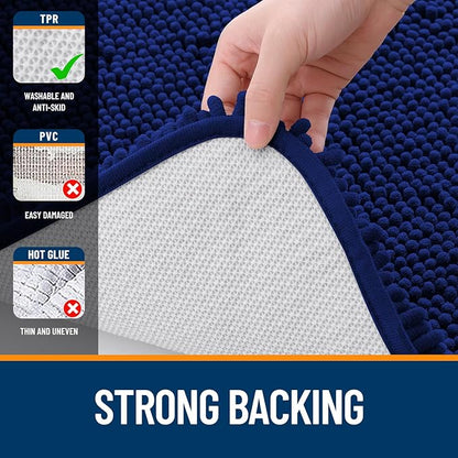 OLANLY Bathroom Rugs 36x24, Extra Soft Absorbent Chenille Bath Rugs, Rubber Backing Quick Dry, Machine Washable Bath Mats for Bathroom Floor, Tub and Shower, Home Decor Accessories, Navy