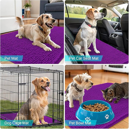 OLANLY Dog Door Mat for Muddy Paws 70x24, Absorbs Moisture and Dirt, Absorbent Non-Slip Washable Doormat, Quick Dry Chenille Mud Mat for Dogs, Entry Indoor Entryway Carpet for Inside Floor, Purple