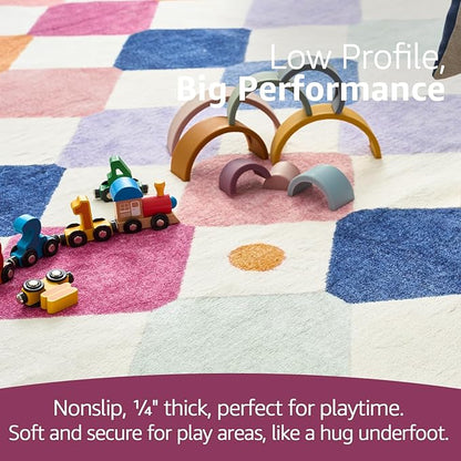 jinchan Macy Kids Rug for Classroom 8ft Radius Corner Washable Area Rug Modern Colorful Quarter Circle Rug Soft Non-Slip Carpet for Nursery Playroom Daycare Reading Nook Living Room Berries on Cream