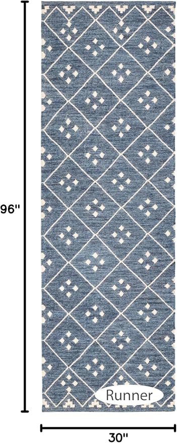 Dash & Albert Kota Indigo Handwoven Wool Rug, 2.5 X 8 Feet, Blue Geometric Pattern