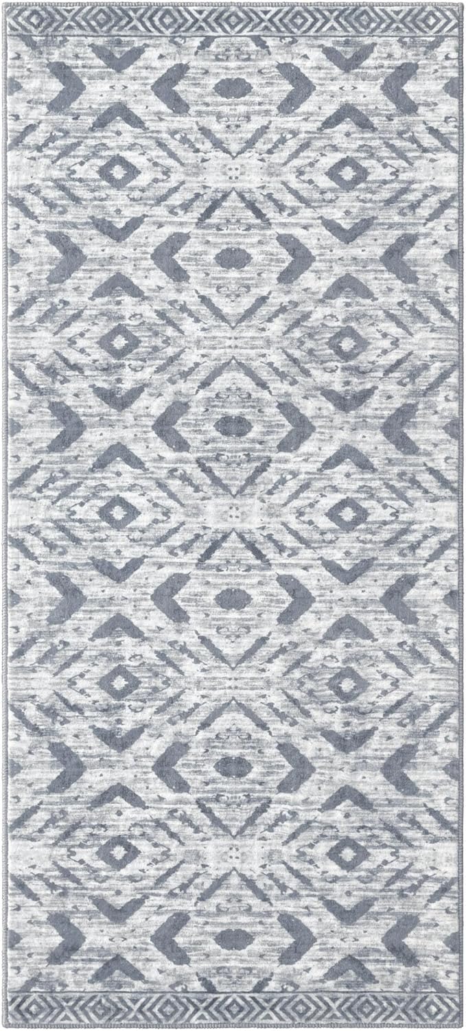 KILOCOCO Kitchen Runner Rug Hallway Runner Rug Washable, Soft Runners Rugs Non Slip Printed Distressed Laundry Room Rugs, Low-Pile Runners for Entryway/Bedroom/Living Room, 2x5 Gray/White