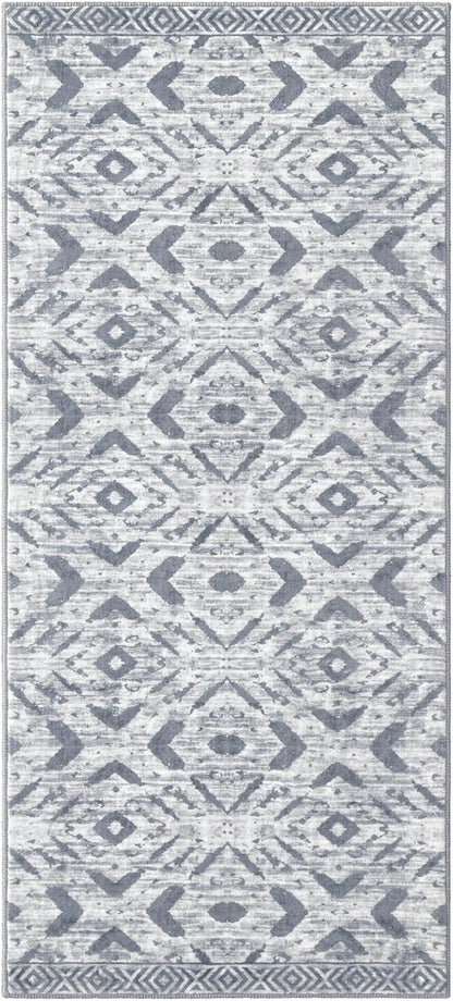 KILOCOCO Kitchen Runner Rug Hallway Runner Rug Washable, Soft Runners Rugs Non Slip Printed Distressed Laundry Room Rugs, Low-Pile Runners for Entryway/Bedroom/Living Room, 2x5 Gray/White