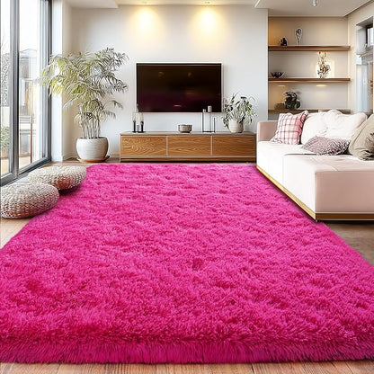 Fluffy Rugs for Living Room, Soft Shaggy for Bedrooms, Hot Pink Area Rug for Bedroom, Cozy Fuzzy Carpet for Kids, Perfect Indoor Decor for Boys and Girls 6x9 Feet