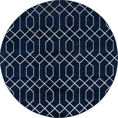 Unique Loom Glam Collection Area Rug - Trellis (7' 10' Round, Navy Blue Silver/ Silver)