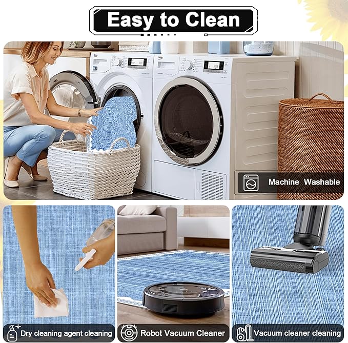 Scalloped Rug 3x5 Rugs Washable Non-Slip Low-Pile for Entryway Solid Blue Rug for Dining Room,Ultra Soft Modern Contemporary Aesthetic Carpet for Bathroom Living Room Dining Table