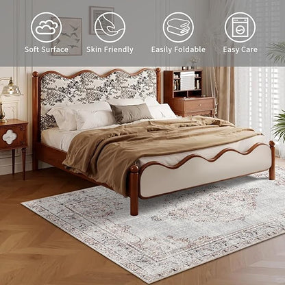 Easy-Going Area Rug 4x6 Washable Boho Rugs for Living Room Non-Slip Bedroom Rug Low Pile Lightweight Vintage Distressed Throw Rug for Dining Room Kitchen Home Office Carpet, Grey Brick
