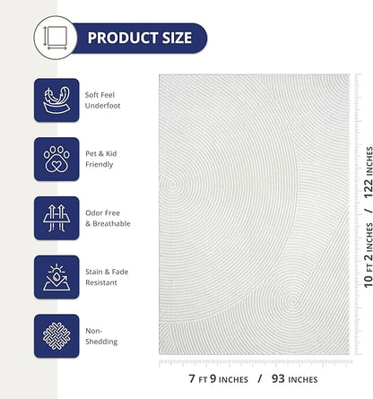 Abani Cream Area Rug 8' x 10' for Living Room, Bedroom - Zen Reiki Circles Pattern - Durable & Easy to Clean