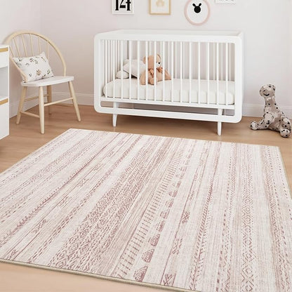 4x6 Pink Area Rugs for Living Room Machine Washable Rug Distressed Girls Nursery Rug Indoor Carpet Neutral Moroccan Boho Ultra Soft Area Rug for Bedroom Dining Room Playroom Office