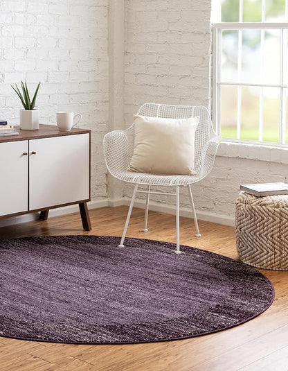 Rugs.com Angelica Collection Rug – 8 Ft Round Violet Medium Rug Perfect for Kitchens, Dining Rooms