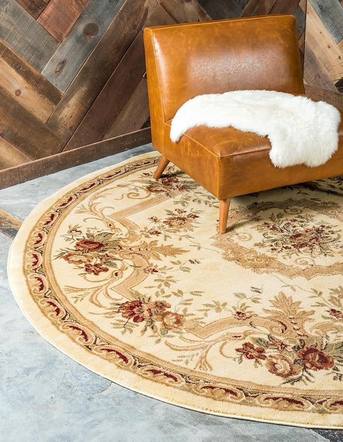 Rugs.com Chateau Collection Rug – 13' Round Cream Medium Rug Perfect for Kitchens, Dining Rooms