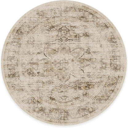 RUGGABLE Washable Vintage Area Rug – Sarrah Hazel 8 ft Round, Stain-Resistant, Non-Slip – Large Machine Washable Rugs for Living Room, Bedroom, Hallway, Entryway & Office–with Cushioned Pad