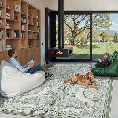 Lahome Boho Animal 6x9 Washable Living Room Area Rugs, Green Soft Rugs for Bedroom, Botanical Large Boho Non Slip Dining Room Carpet for Under Table Office Kids Playroom (6x9ft,Light Green)