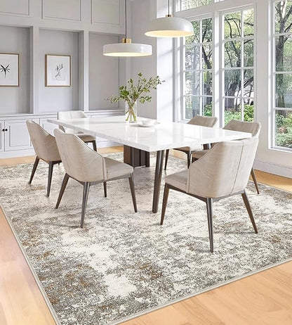 5x7 Washable Area Rugs - Modern Abstract Rugs for Living Room Non-Slip Low Pile Soft Machine Washable Carpet for Bedroom, Dining Room, Nursery, Home Office, Farmhouse (5'x7' Brown Grey)