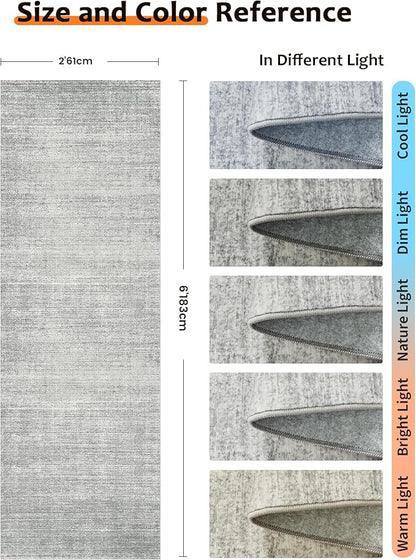 Art&Tuft Non-Slip Runner Rug - 2x6 Runner Rug Washable Low-Pile Rugs Runners, Soft Distressed Carpet Runner for Bedroom Bathroom Kitchen Laundry Living Room, Grey