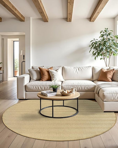 DEXI Round Sisal Rug Natural Fiber 4x4, Braided Woven Area Rugs No Shed, Soft Neutral Rustic Carpet Mat for Indoor Outdoor Patio Dining Living Room Bedroom Farmhouse, 4ft, Natural