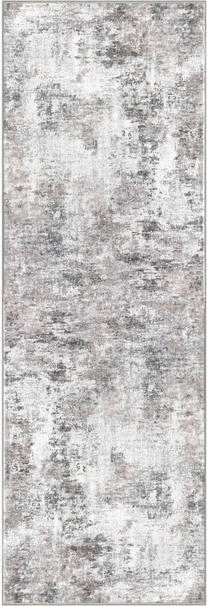 Modern Abstract Runner - 2x5, Beige Grey Washable Kitchen Entryway Rug Mat Non-Slip Soft Neutral Hallway Rug Thin Print Faux Wool Carpet for Bedroom Laundry Room Indoor