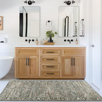 ReaLife Rugs Machine Washable Area Rug Runner - Living Room Bedroom Bathroom Kitchen Entryway Office - Padded Low Pile Stain Resistant Premium - Boho Farmhouse Vintage - Lyle - Brown 2'6" x 8'