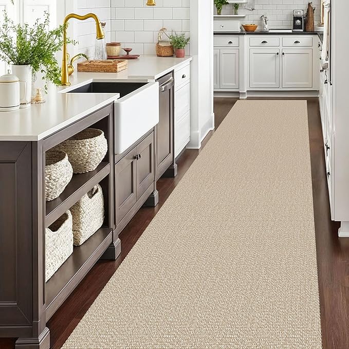 EARTHALL Runner Rug 3x20 Ft Washable Runners for Hallways Extra Long Woven Non Slip Entryway Runner Braided Kitchen Runner Indoor Outdoor Carpet Runners for Hotels, Officel, Stair, Send/Beige