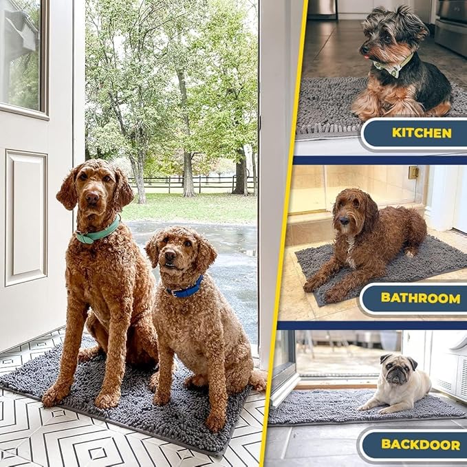 Muddy Mat® | Super Absorbent Door Mat Indoor, Microfiber Quick Dry Chenille Entryway Rug, Non-Slip Front Door Mat, Indoor Mats for Entryway, Machine Washable Pet Rug, Grey 24"x36"