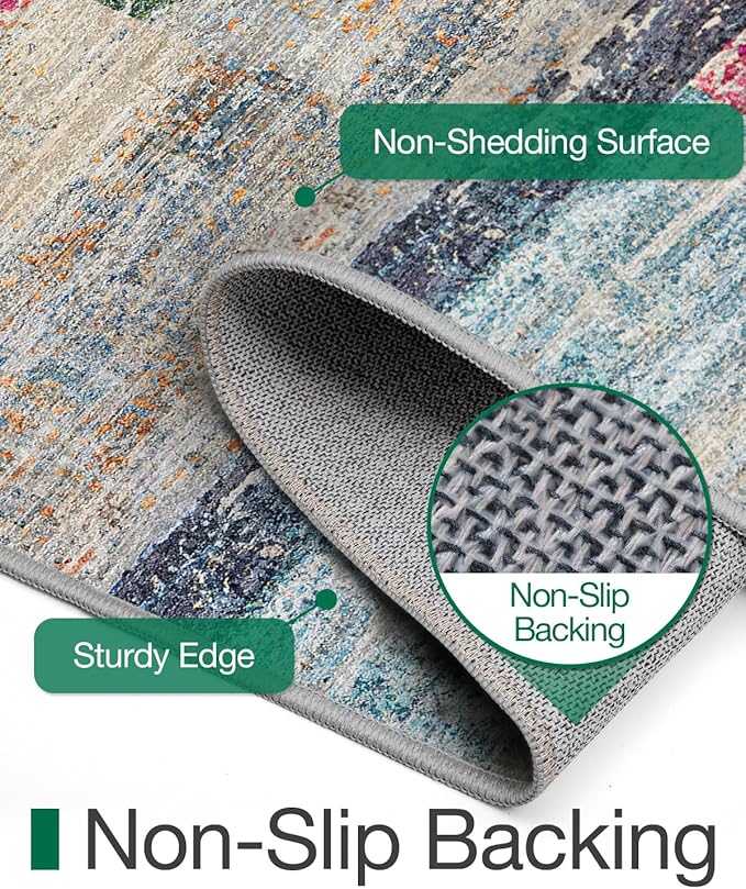 LUMI Ultra Thin Door Mat, 24x36 Non Slip Indoor Doormat Entrance Washable Rugs Entryway Oriental Vintage Soft Carpet for Kitchen Bedroom Front Door, Multicolor