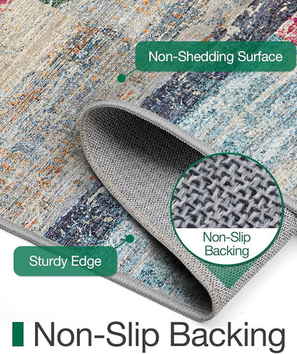 LUMI Ultra Thin Door Mat, 24x36 Non Slip Indoor Doormat Entrance Washable Rugs Entryway Oriental Vintage Soft Carpet for Kitchen Bedroom Front Door, Multicolor