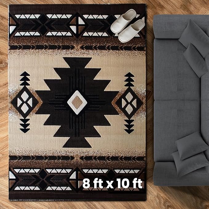 YHSF South West Native American Area Rug C318 - Easy Clean, Thick, Soft, Durable Native Tribal American Indian Inspired Rug for Bedroom/Living Room and More - Berber, 8 Feet x 10 Feet