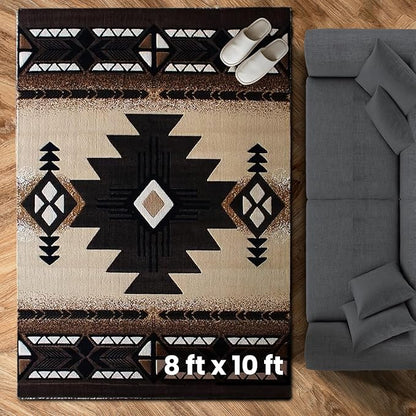 YHSF South West Native American Area Rug C318 - Easy Clean, Thick, Soft, Durable Native Tribal American Indian Inspired Rug for Bedroom/Living Room and More - Berber, 8 Feet x 10 Feet