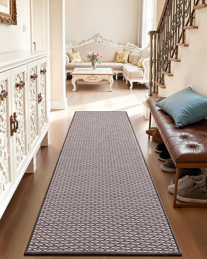 LUMI Handwoven Indoor Door Mat 24"x71", Non-Slip Low Profile Checkered Inside Doormat, Comfort Weave Grid Pattern Floor Mats, Taupe