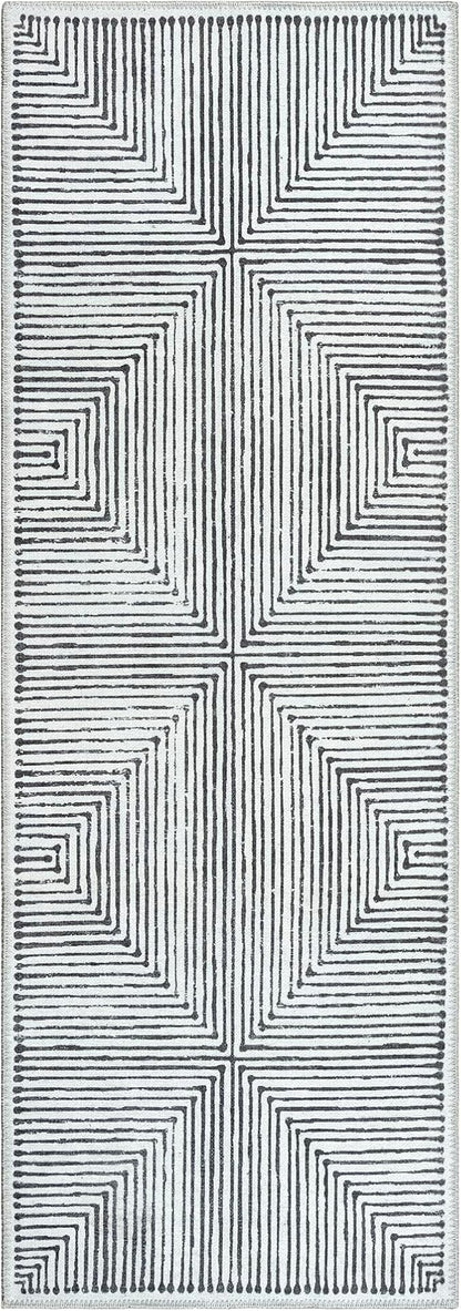 Bloom Rugs Washable Non-Slip 12 ft Runner - Black/Ivory Striped Runner for Entryway, Hallway, Bathroom, and Kitchen - Exact Size: 2.5' x 12'