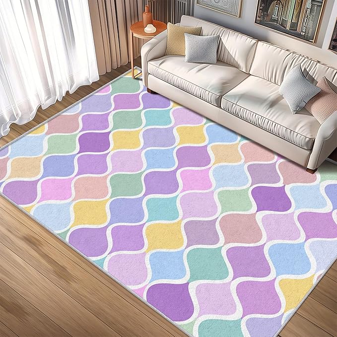 Washable 2x3 Abstract Wave Small Rug Entryway, Modern Geometric Colorful Design Indoor Door Mat for Bedroom Entrance, Abstract Wave Home Decor, Low Pile, Non Slip, Kids & Pet Friendly (N4160)