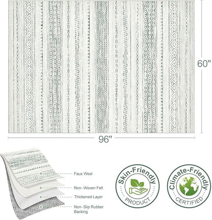Nakagishi Green Rug Living Room 5x8: Washable Boho Large Neutral Farmhouse Soft Area Rugs Modern Stain Resistant Moroccan Indoor Non-Slip Floor Carpet for Bedroom Nursery Kids Playroom Office