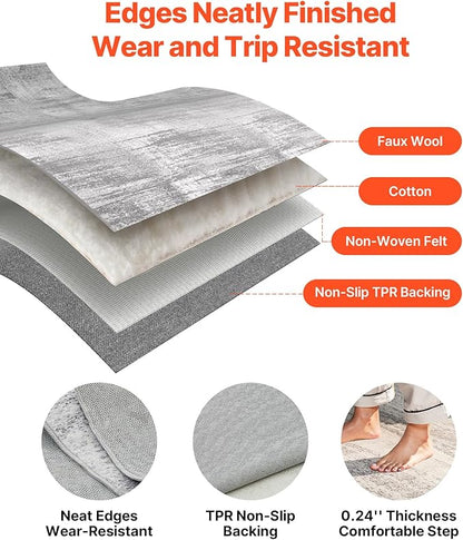 VEVOR 10 x 14 ft Area Rug Large Washable Rug Non-Slip and Tear-Resistant Soft Carpet Pet & Child Friendly Modern Area Rugs Indoor Mat for Bedroom Office Living Room Kids Room Entryway Gray