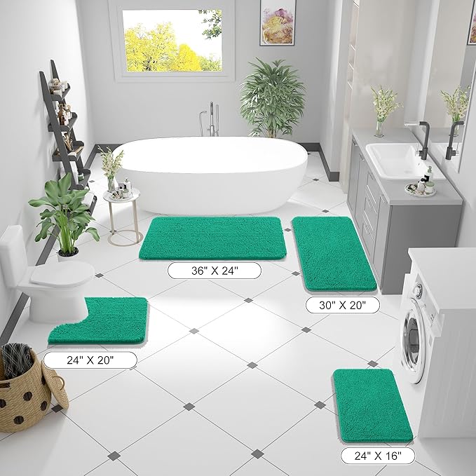 OLANLY Bathroom Rugs 24x16, Extra Soft Absorbent Chenille Bath Rugs, Rubber Backing Quick Dry, Machine Washable Bath Mats for Bathroom Floor, Tub and Shower, Home Decor Accessories, Emerald