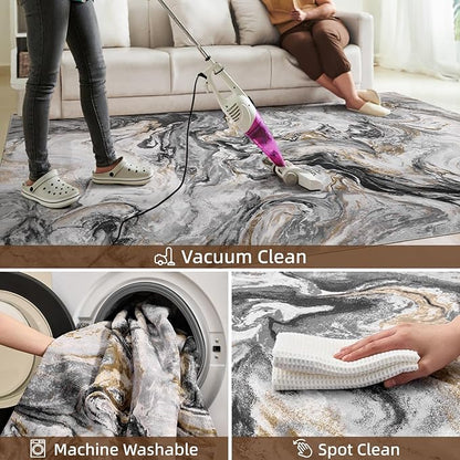 8x10 Area Rugs for Living Room, Modern Abstract Rug for Bedroom, Contemporary Machine Washable Rug, Large Stain Resistant Carpet for Dining Room Playroom Home Office, Pet & Kids Friendly