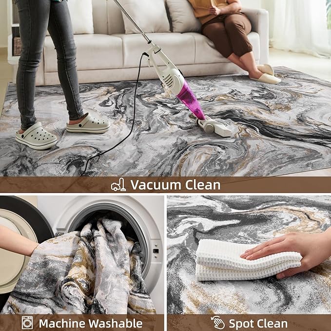 3x5 Washable Area Rugs for Living Room, Modern Abstract Rug Entryway Kitchen Non Slip Throw Rug, Stain Resistant Carpet for Dining Room Playroom Bedroom, Pet & Kids Friendly