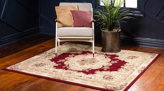 Rugs.com Chateau Collection Rug – 6 Ft Square Light Blue Medium Rug Perfect for Living Rooms, Kitchens, Entryways