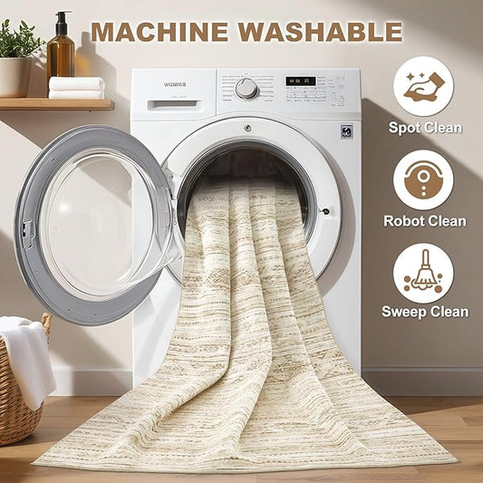 Nakagishi 5x7 Area Rugs Living Room: Washable Boho Large Neutral Modern Soft Farmhouse Beige Rug Stain Resistant Indoor Floor Non-Slip Carpet for Women Home Enthusiasts Aged 25-45 - Bedroom Room Decor