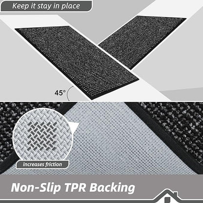 BEQHAUSE Dirt Trapper Door Mat 20" x 48", Non-Slip Washable Doormats Entrance Mat, Dirt Resistant and Absorbent Welcome Mat, Low Profile Floor Mats for Front Back Door and Entryway, Black