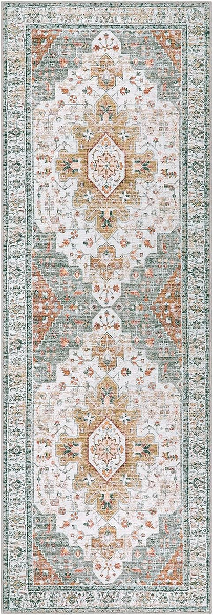 Moynesa Ultra-Thin Washable Runner Rug - 2x6 Bathroom Runner Washable Laundry Room Rug Printed Entryway Carpet Runner, Vintage Pet Friendly Low Pile Runners for Living Bedroom Kitchen, Beige/Gold