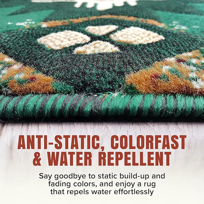 YHSF South West Native American Area Rug C318 - Easy Clean, Thick, Soft, Durable Native Tribal American Indian Inspired Rug for Bedroom/Living Room and More - Hunter Green, 5 Feet x 7 Feet