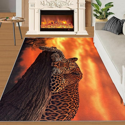 6x9 Sunrise Leopard Living Room Rug - Sunset African Savanna Bedroom Carpet, Wild Animal Classroom Rug for Carpet Boy Bedroom Office Nursery Hardwood Home Decor